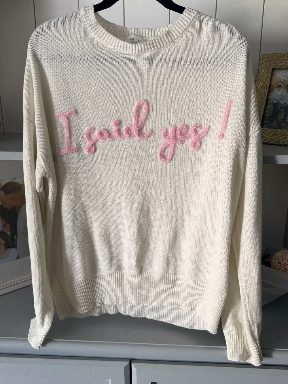 Le Lis Cream Crewneck Sweater with Pink Script